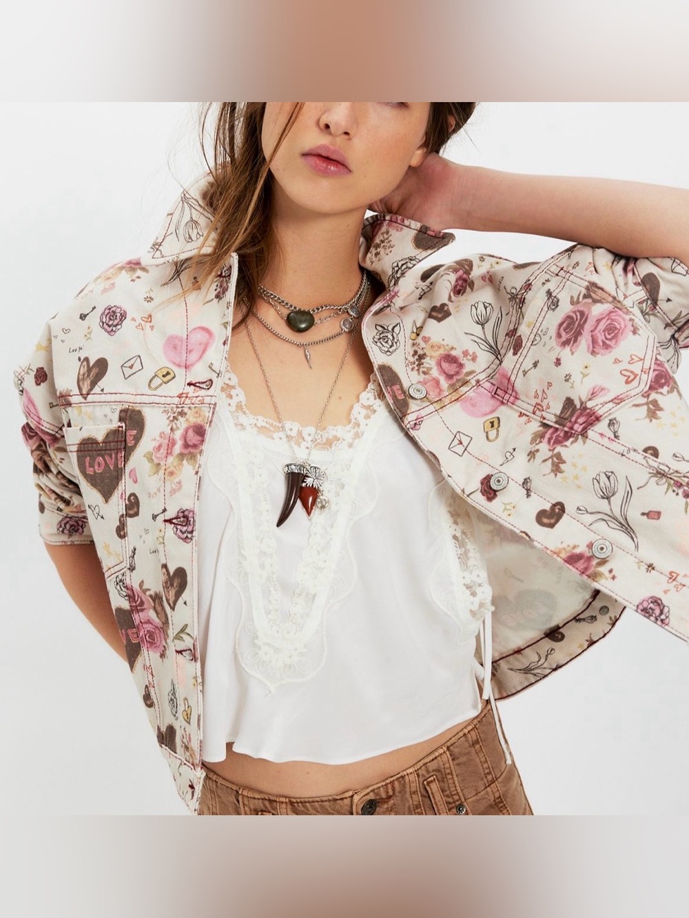 Free People We the Free Opal Swing Printed Denim Jacket